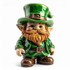Charming Ceramic Leprechaun Figurine with Green Hat and Beard.