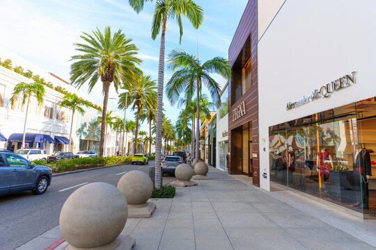 Beverly Hills, California - January 21, 2026: Street View with McQueen and Zegna on Rodeo Drive