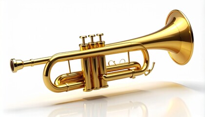 Fototapeta premium Golden Brass Trumpet Isolated on White