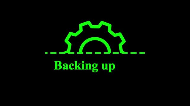 Backing up gear icon animation on black background, data backup progress indicator, technology system storage security