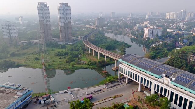 Ernakulam vyttila metro station areal view , Ernakulam city areal short, big city in Kerala