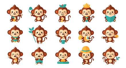 Obraz premium Cute Monkey Character Set Vector