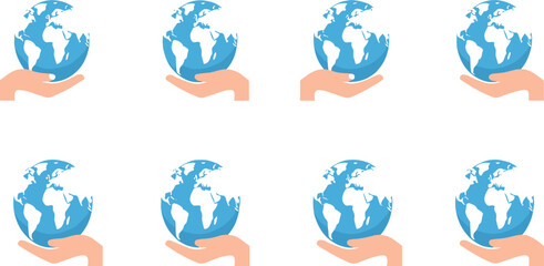 Hand Holding Earth Illustration Icon Set Representing Global Care, Environmental Protection, Sustainability, and World Support Concepts for Social and Business Design