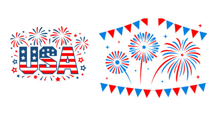 Fototapeta premium USA Patriotic Fireworks Illustration Banner and Celebration Design