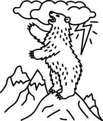 Fototapeta premium Bear standing on mountain peak roaring with storm clouds and lightning in background