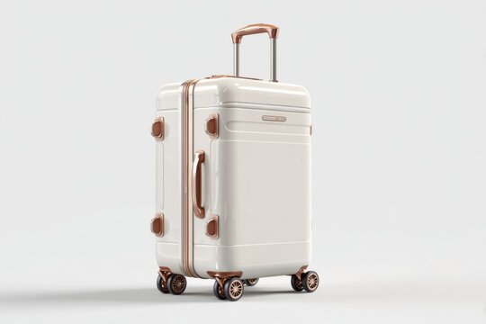 Cream-colored hard-shell suitcase