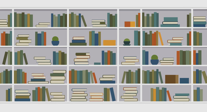 Collection of Books on Shelves in Library.
