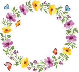 Fototapeta premium Floral Flower Frame with Pink Blossoms and Leaves