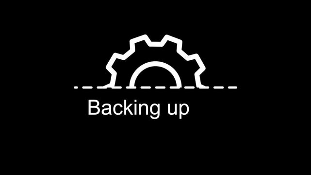 Backing up gear icon animation on black background, data backup progress indicator, technology system storage security