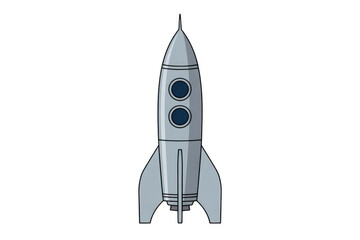 Obraz premium Gray cartoon rocket with two windows space vehicle isolated on a transparent background