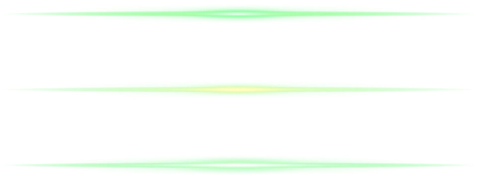 Abstract neon green light streaks isolated on transparent PNG background. Various green shades glowing lines.