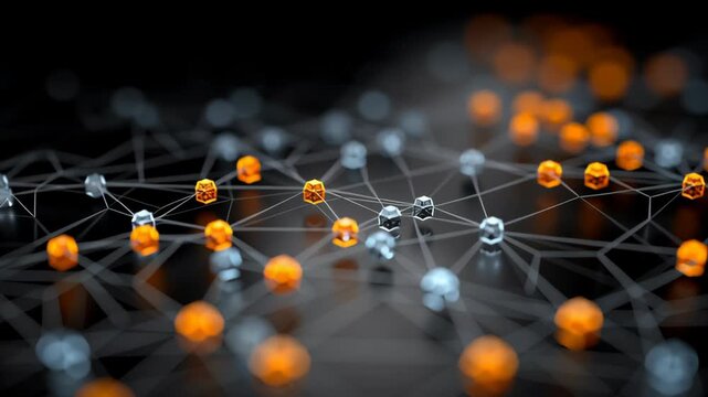 Abstract network visualization featuring interconnected glowing nodes, emphasizing digital communication and connectivity. ideal for illustrating technological advances in data management and innovati