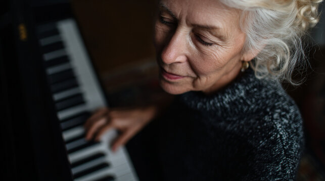 Senior woman playing piano.