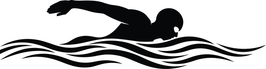 Obraz premium Swimmer silhouette swimming in water