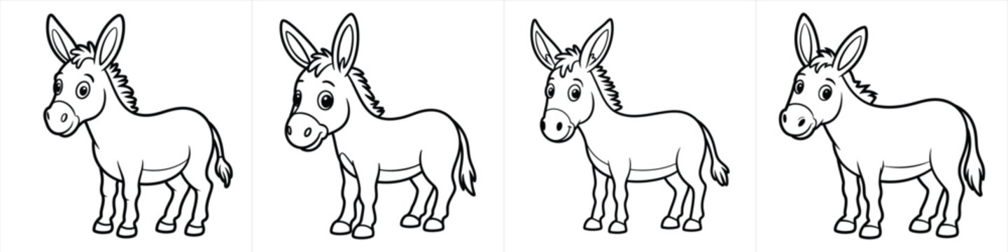 detailed hand drawn cute donkey sketches and outlines for minimalist farm animal art black and white clipart design vector illustration artwork
