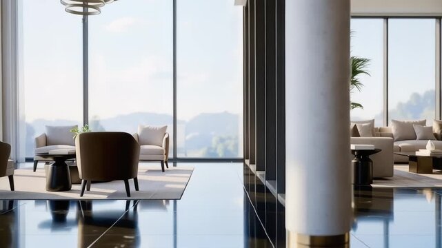 Modern design with a yin yang sculpture in a bright living room during the day ai video