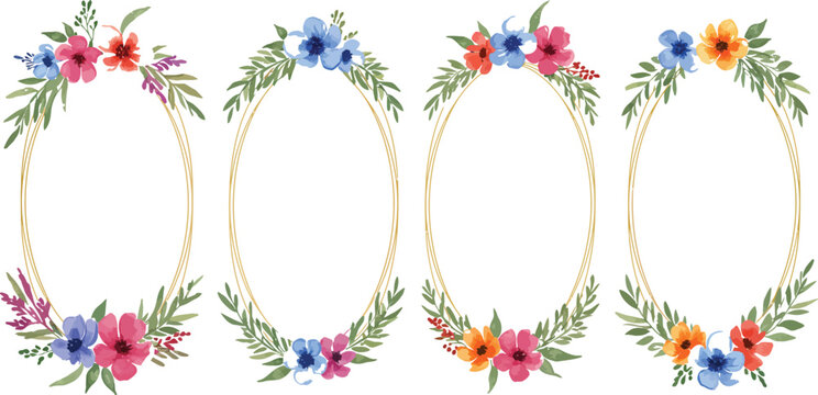 Spring floral border with flowers grass and leaves decorative frame design