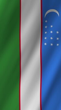 Vertical Uzbekistan Flag Waving Animation, 4K Quality