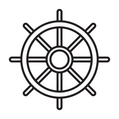 Obraz premium A ship's steering wheel in a simple black line art style silhouette vector outline icon use as a symbol, web graphic design, and infographic icon