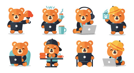 Fototapeta premium Set of Cartoon Teddy Bear Characters in Various Poses