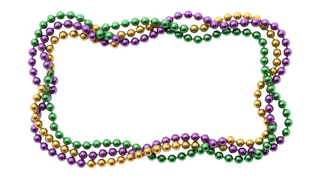 Mardi Gras beads in purple, green, and gold purple beads isolated on a transparent background