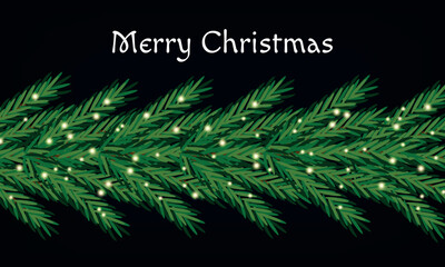Christmas Fir Branch with Glowing Lights on Dark Background © Iuliana