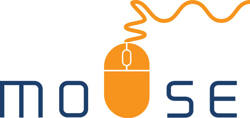 Modern Blue Wireless Computer Mouse Logo with Signal Icon