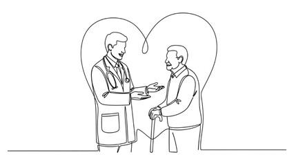 High-Quality Continuous Line Art of Respectful Healthcare Support Preserving Patient Autonomy