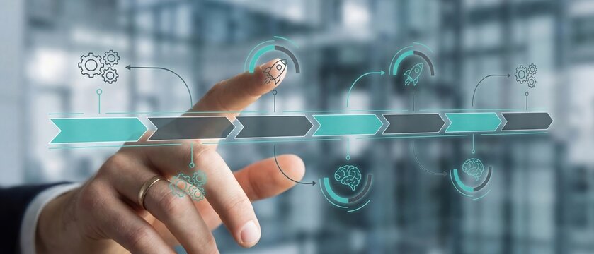 business strategy digital transformation project management workflow automation startup launch innovation technology progress timeline showing success and development