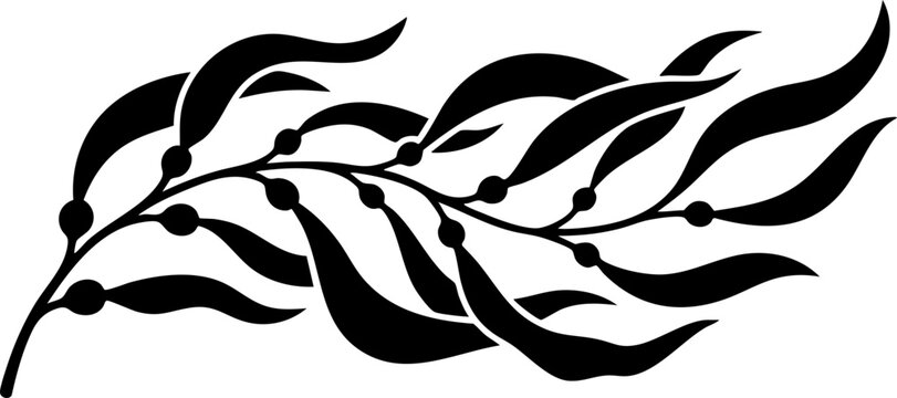 Giant kelp strand silhouette isolated on white background minimalist wavy seaweed with air bladders marine botanical illustration