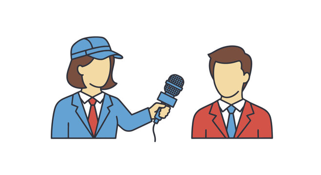 Female Journalist Interviewing Male on Microphone.