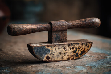Vintage stationery dark academia old wooden handle tool rusty metal antique object