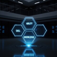 Fototapeta premium Dynamic holographic display showcasing strategic competencies and metrics