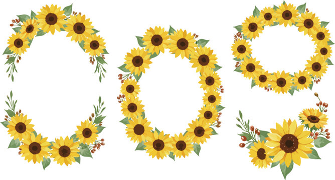 A vibrant sunflower alphabet letter C forms a yellow flower border set against a bright summer nature background featuring floral garden blossoms and green leaves in a sunlit field design
