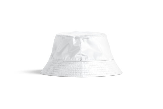 Blank white nylon bucket hat mockup, back view, png, transparent background, 3d rendering. Empty safari or sport canvas headgear mock up, cut out. Clear sunhat or headdress summer protection template.
