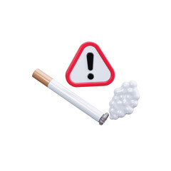 Obraz premium 3D illustration of a cigarette with smoke and a warning sign