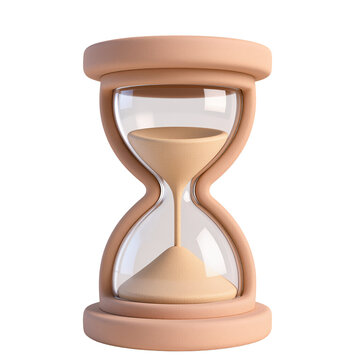 3d hourglass time icon with flowing sand isolated on transparent background, countdown timer symbol, minimal cartoon style illustration.