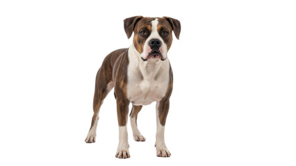 Obraz premium Brindle and white American Staffordshire Terrier dog standing, looking at camera, isolated PNG with Transparent Background
