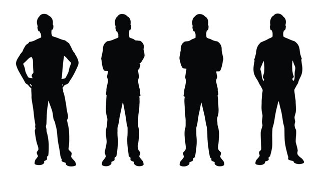 Four silhouetted figures of men standing in a row arms akimbo