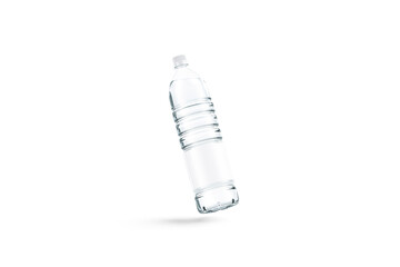Blank plastic bottle with water mockup, png, transparent background, 3d rendering. Empty disposable liter flask for mineral aqua mock up, cut out. Clear carbonated drink in bottled template.