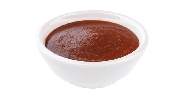 Tomato ketchup in a white bowl isolated on white background. Generative AI