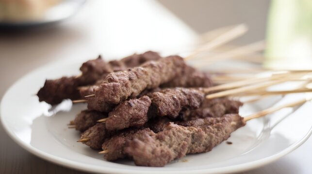 Beef lula kebabs coated lightly in crumbs seared evenly juicy and aromatic. Generative AI