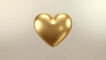 A shiny gold heart floating in a soft gray background