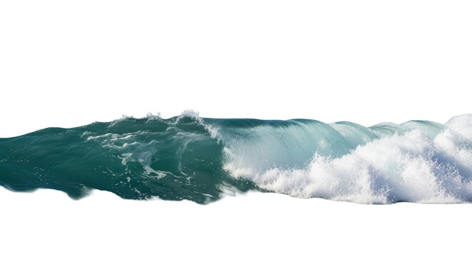Ocean wave crashing PNG isolated on transparent background, powerful sea water motion for marine and coastal designs