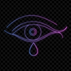 Neon Eye Illustration With Tear Drop, Glowing Vision Symbol And Optical Element Design
