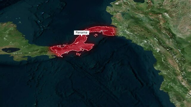 Satellite view zooming out and highlighting country panama territory with label