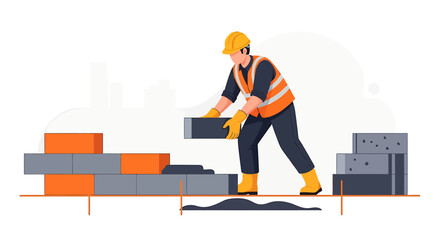 Construction worker laying bricks on a building site.