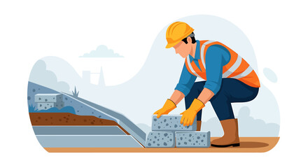 Construction worker laying bricks on a building site.