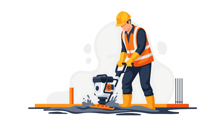 Construction worker operating a plate compactor on a site.