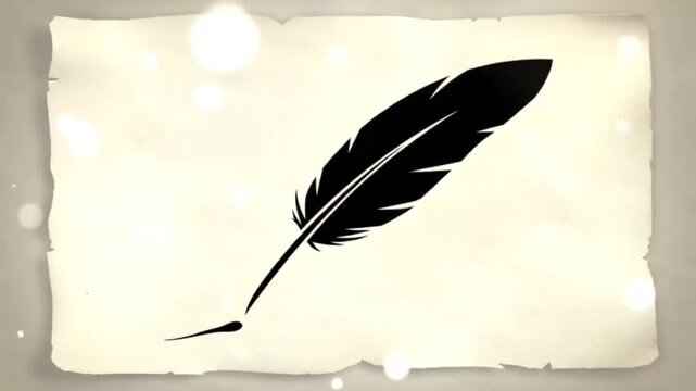 Elegant Black Feather Silhouette on Aged Parchment Paper.